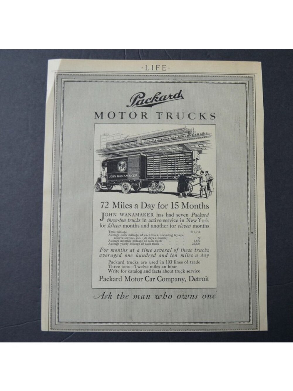 Antique 1911 Life Magazine Advertisement Packard Motor Trucks & Mallory Hats